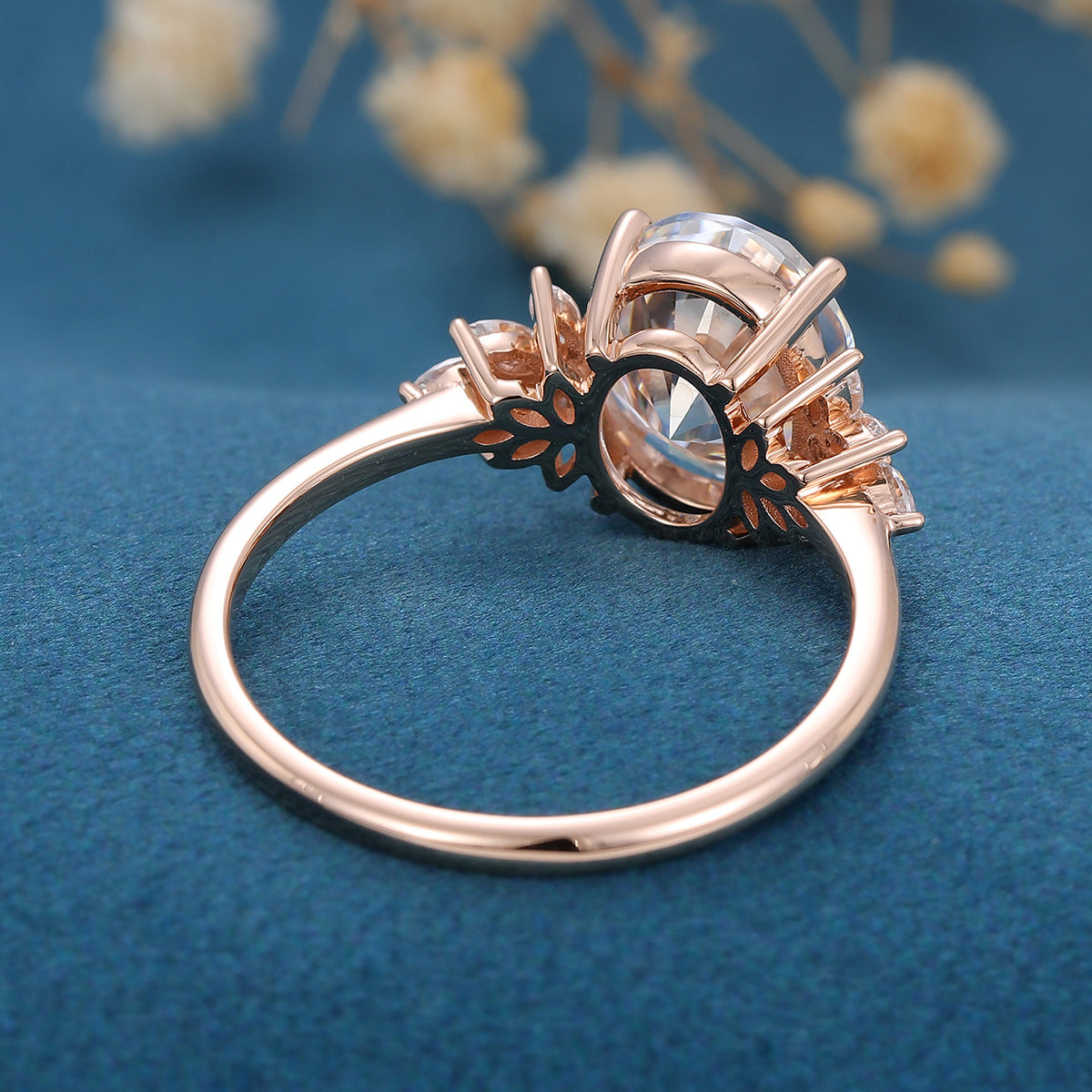 3.74 CT Oval Shaped Moissanite Cluster Engagement Ring