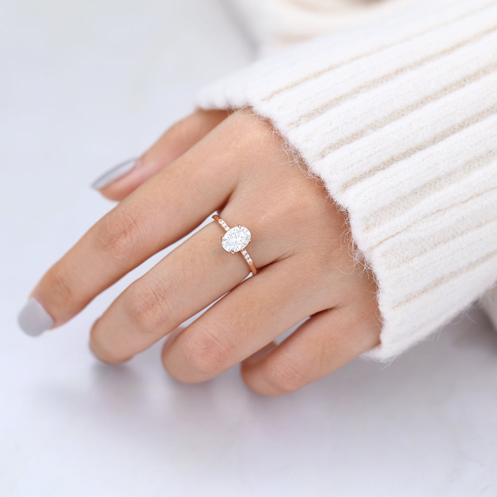 1.33 CT Oval Pave Moissanite Engagement Ring