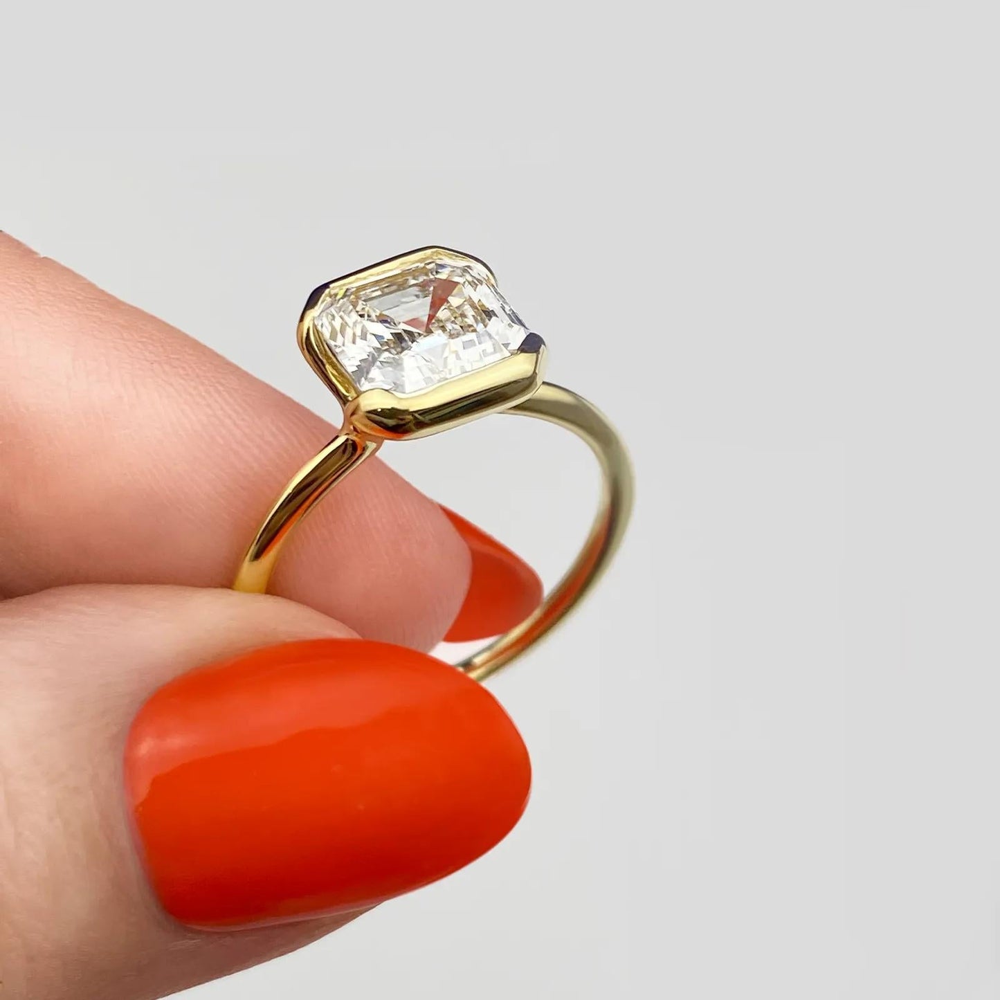 2.03 CT Asscher Half Bezel Solitaire Moissanite Engagement Ring