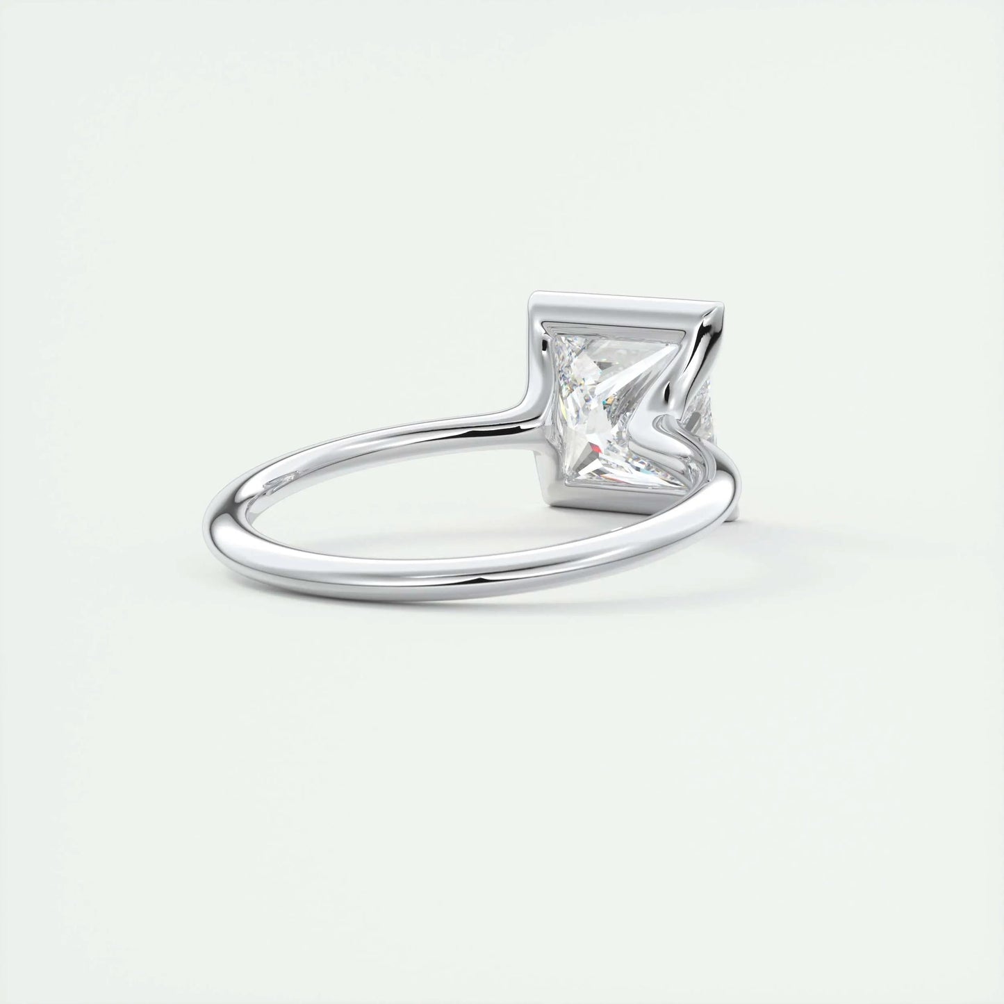 2.08 CT Princess Solitaire Half Bezel Moissanite Engagement Ring