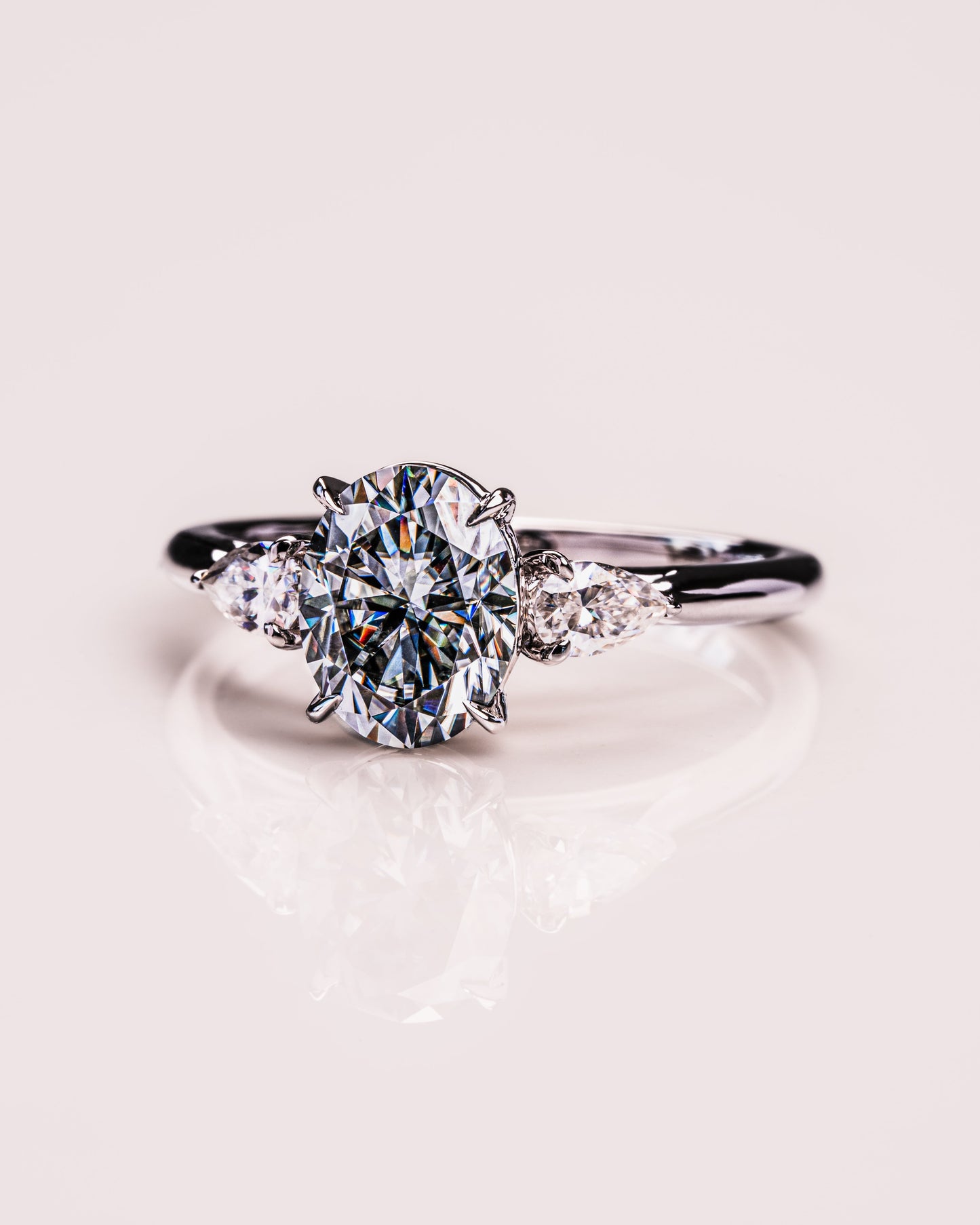 1.91 CT Oval Cut Three Stone Moissanite Engagement Ring