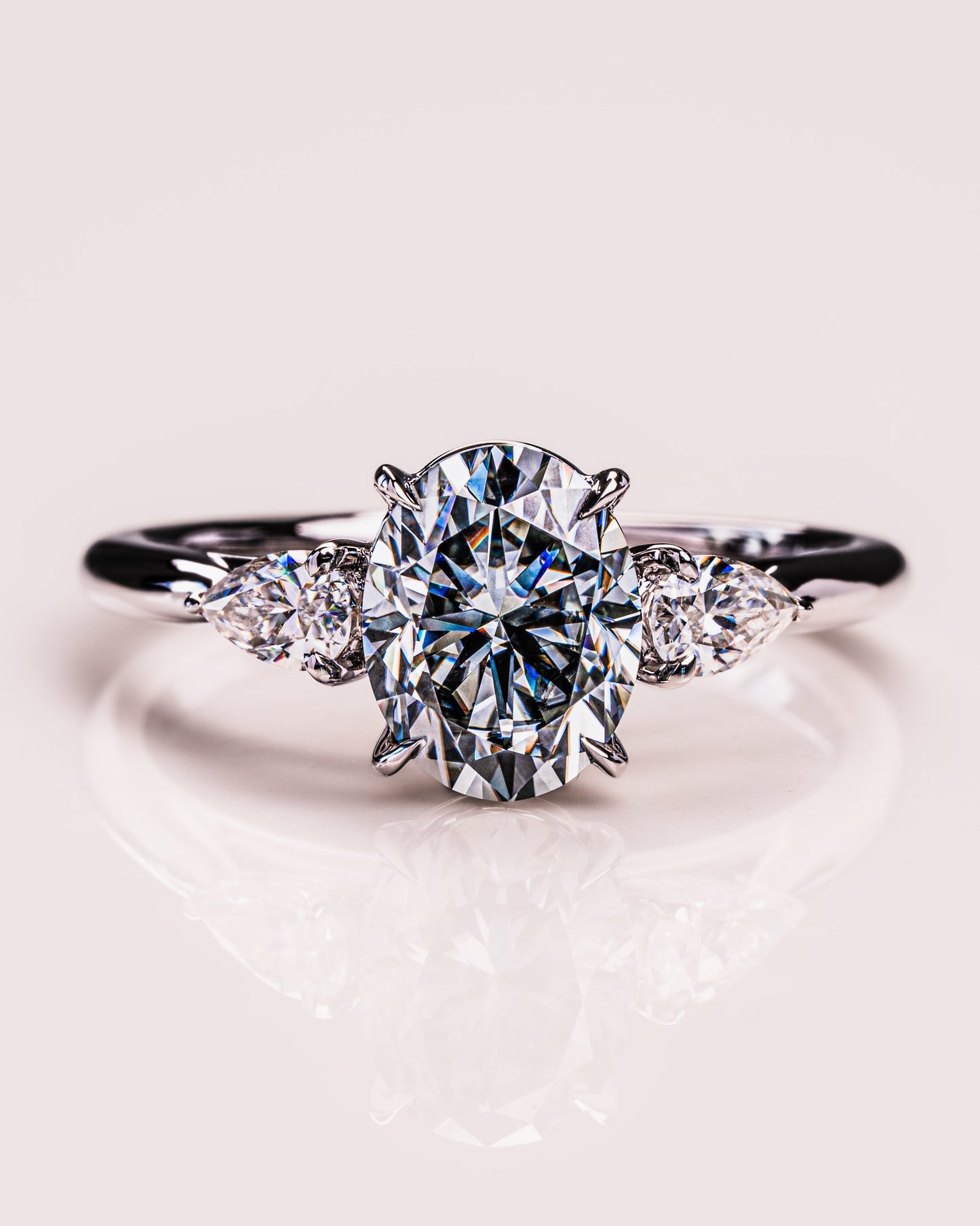 1.91 CT Oval Cut Three Stone Moissanite Engagement Ring