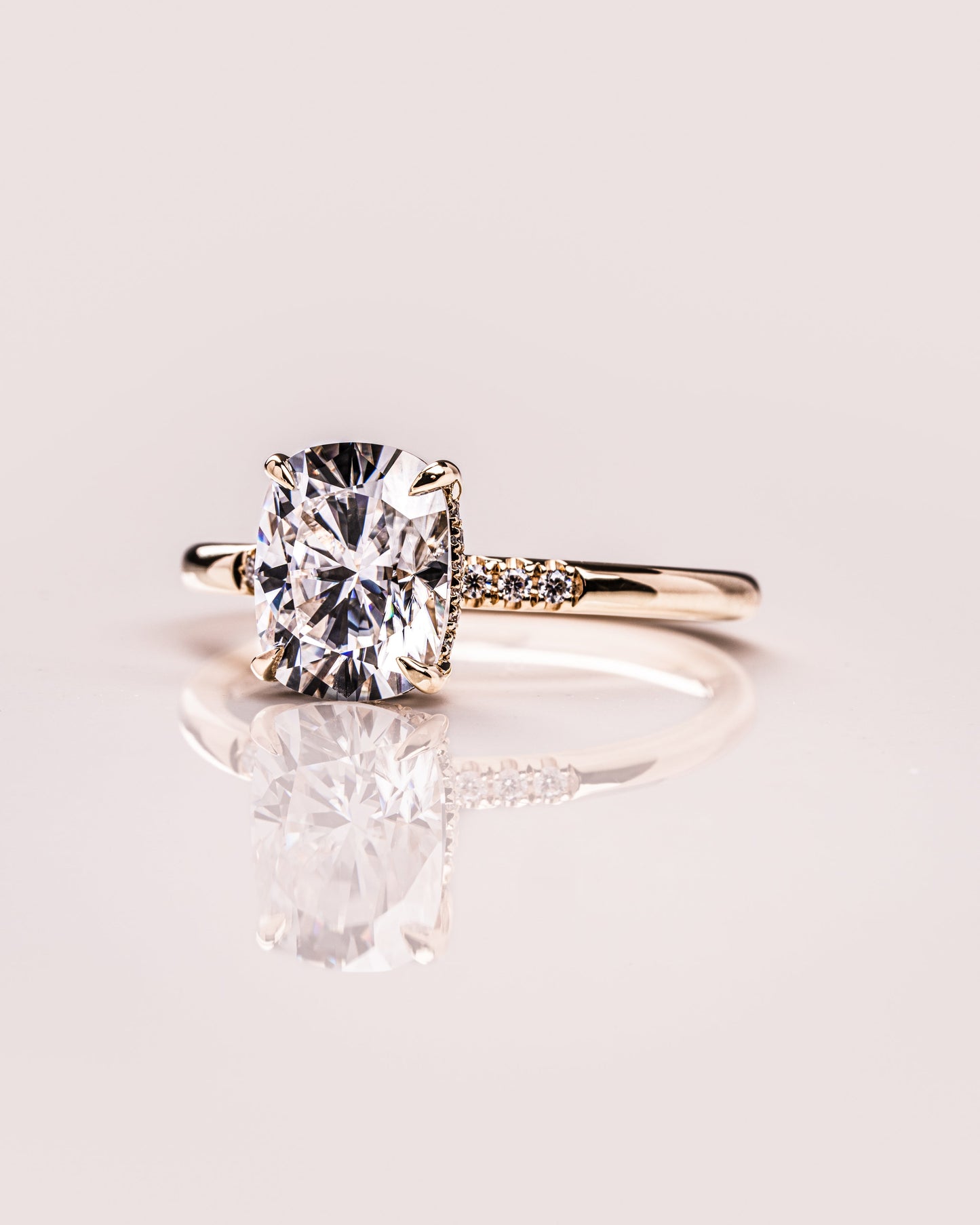 2.15 CT Cushion Cut Moissanite Solitaire Engagement Ring With Hidden Halo Setting
