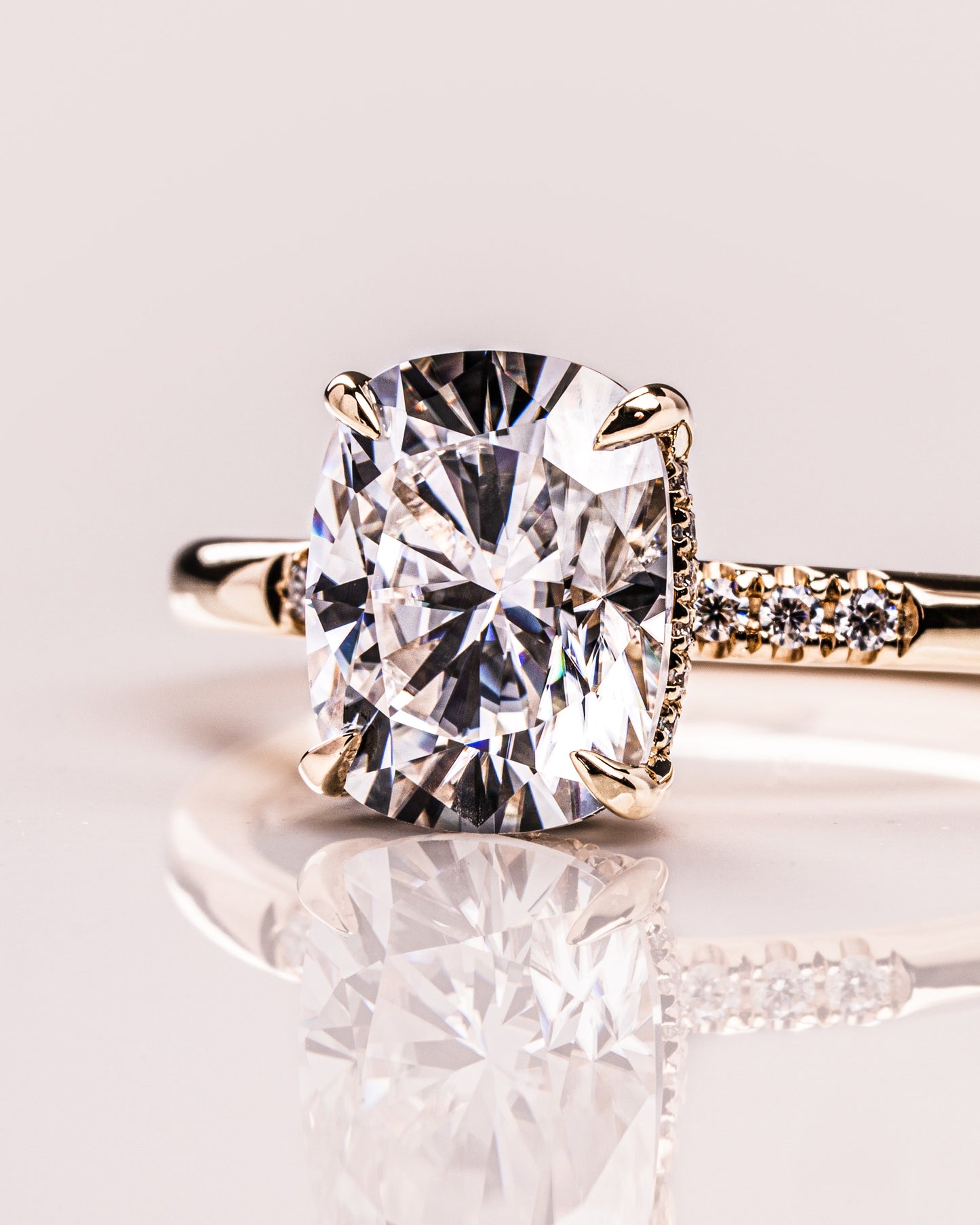 2.15 CT Cushion Cut Moissanite Solitaire Engagement Ring With Hidden Halo Setting