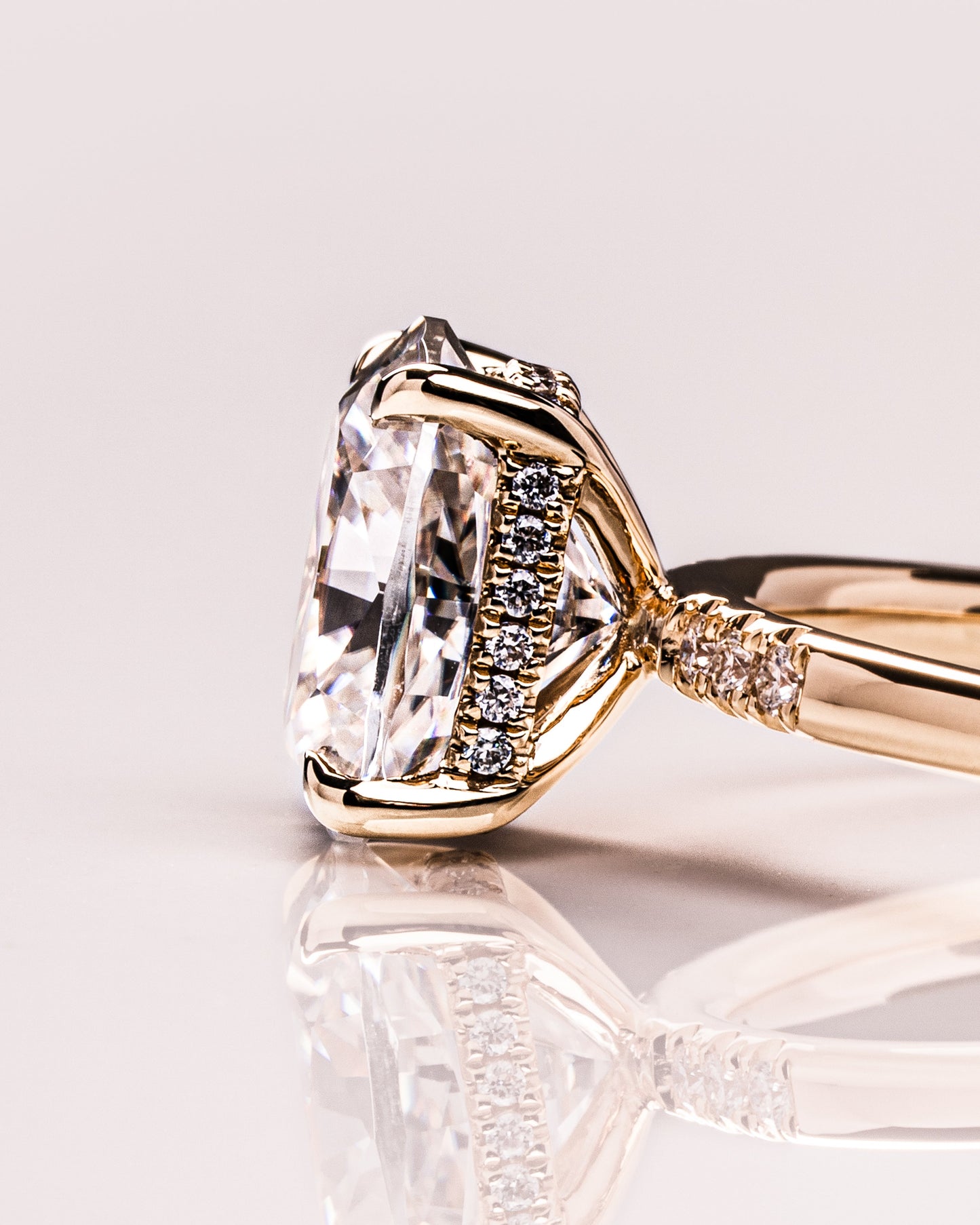 2.15 CT Cushion Cut Moissanite Solitaire Engagement Ring With Hidden Halo Setting