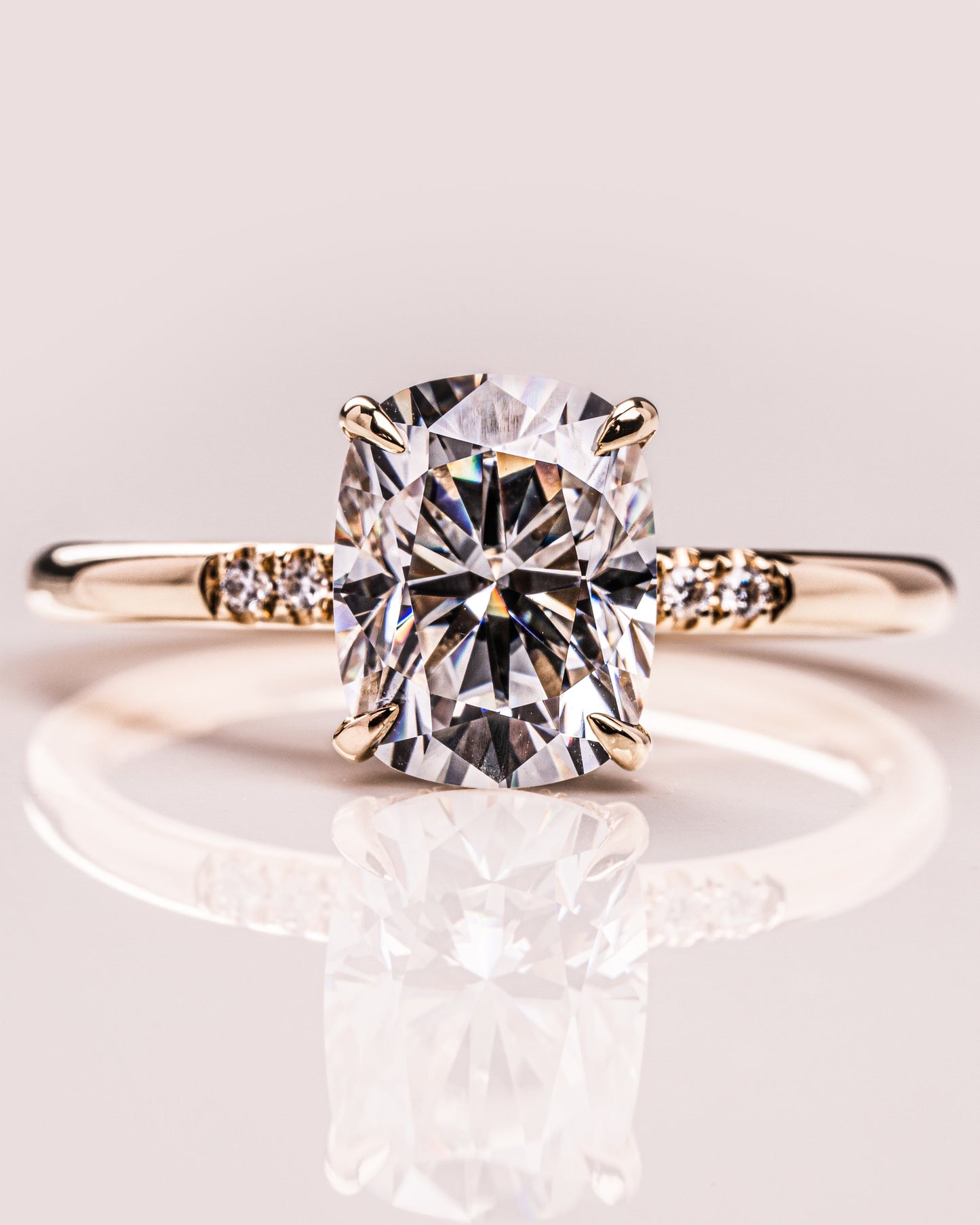 2.15 CT Cushion Cut Moissanite Solitaire Engagement Ring With Hidden Halo Setting