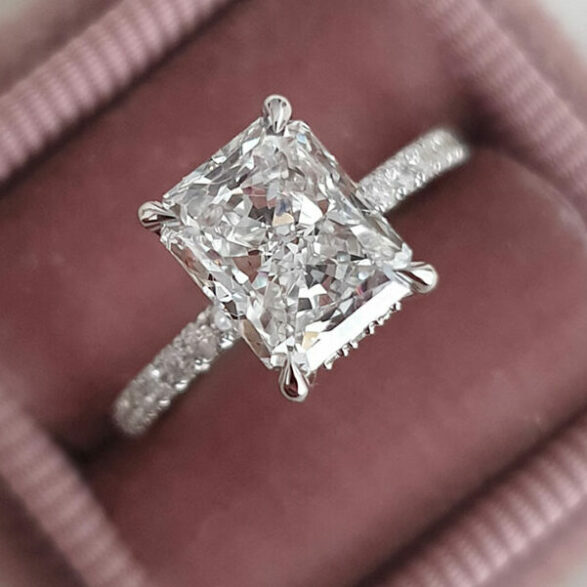 2.1 CT Radiant Hidden Halo & Pave Moissanite Engagement Ring