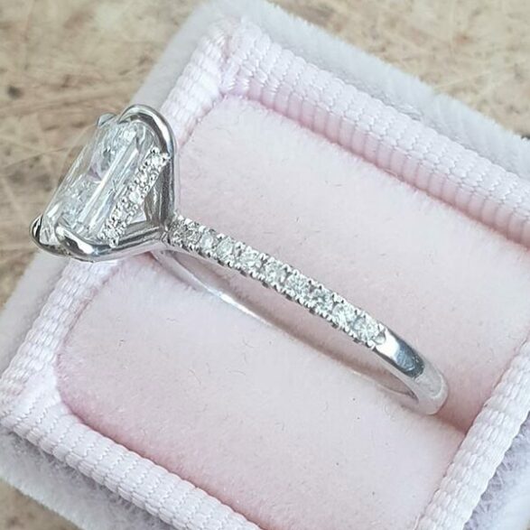 2.1 CT Radiant Hidden Halo & Pave Moissanite Engagement Ring