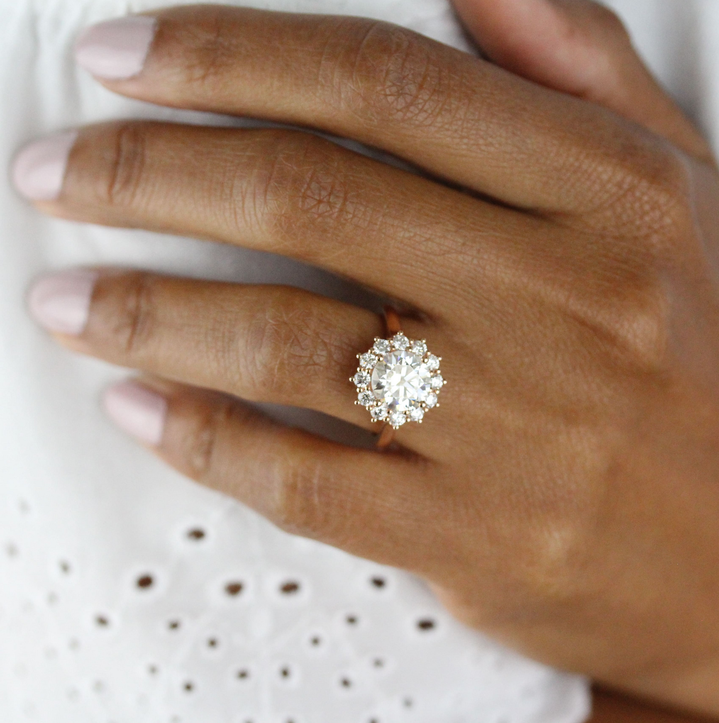 1.80 CT Round Cut Halo Moissanite Engagement Ring