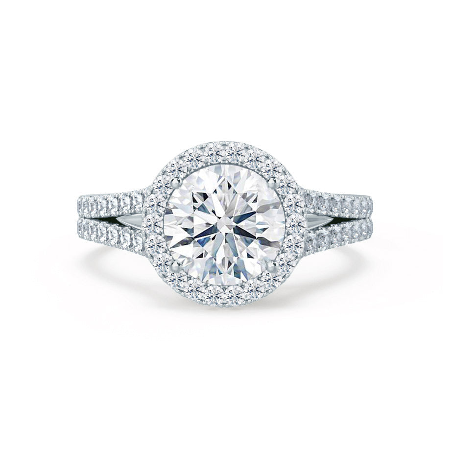 0.50 CT Round Shaped Moissanite Halo Style Double Band Engagement Ring