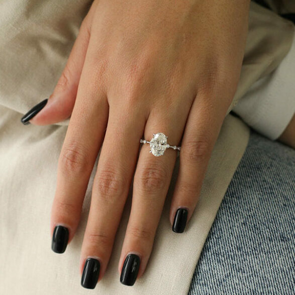 2.1 CT Oval Dainty Pave Moissanite Engagement Ring