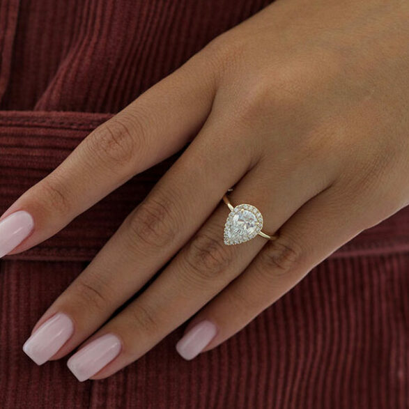 2.5 CT Pear Halo Style Moissanite Engagement Ring