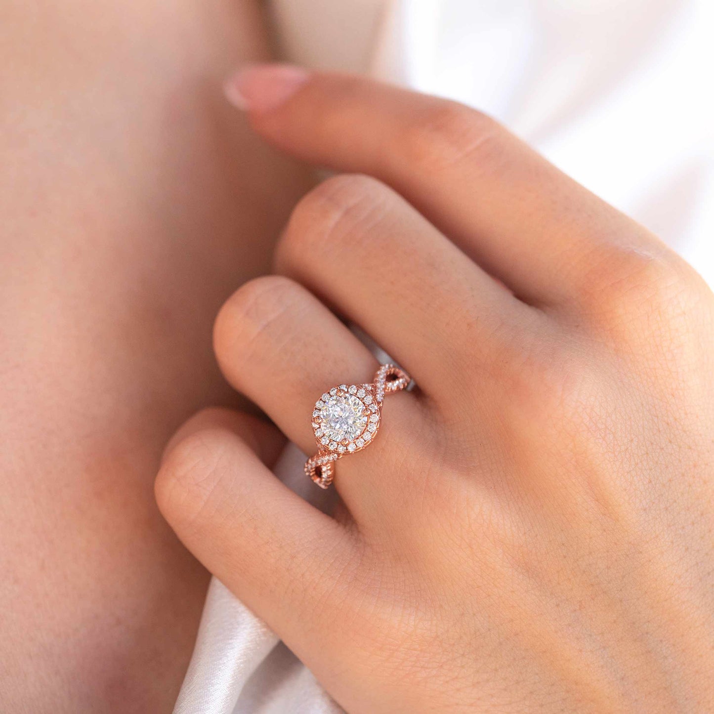 1.50 CT Oval Cut Halo Twisted Pave Moissanite Engagement Ring