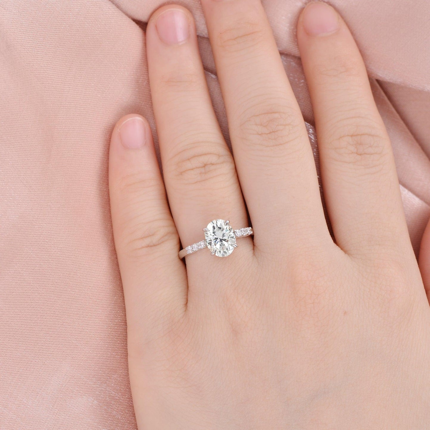 1.91 CT Oval Cut Solitaire Pave Moissanite Engagement Ring