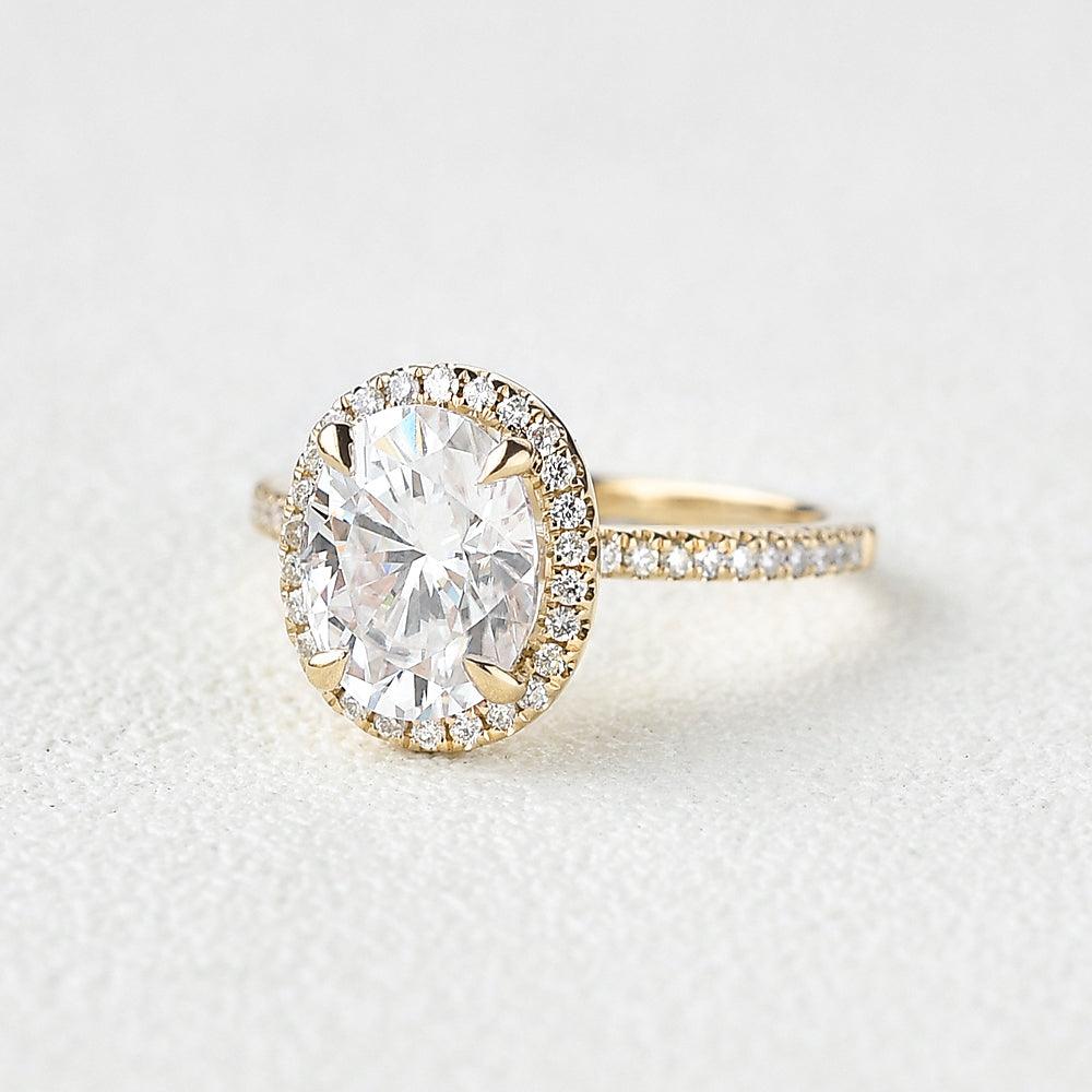 1.91 CT Oval Cut Halo Pave Moissanite Engagement Ring