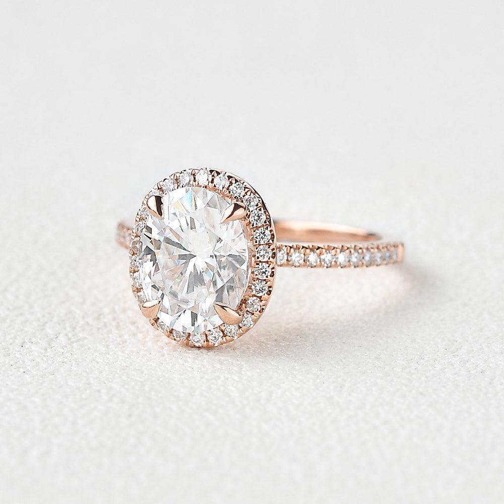 1.91 CT Oval Cut Halo Pave Moissanite Engagement Ring