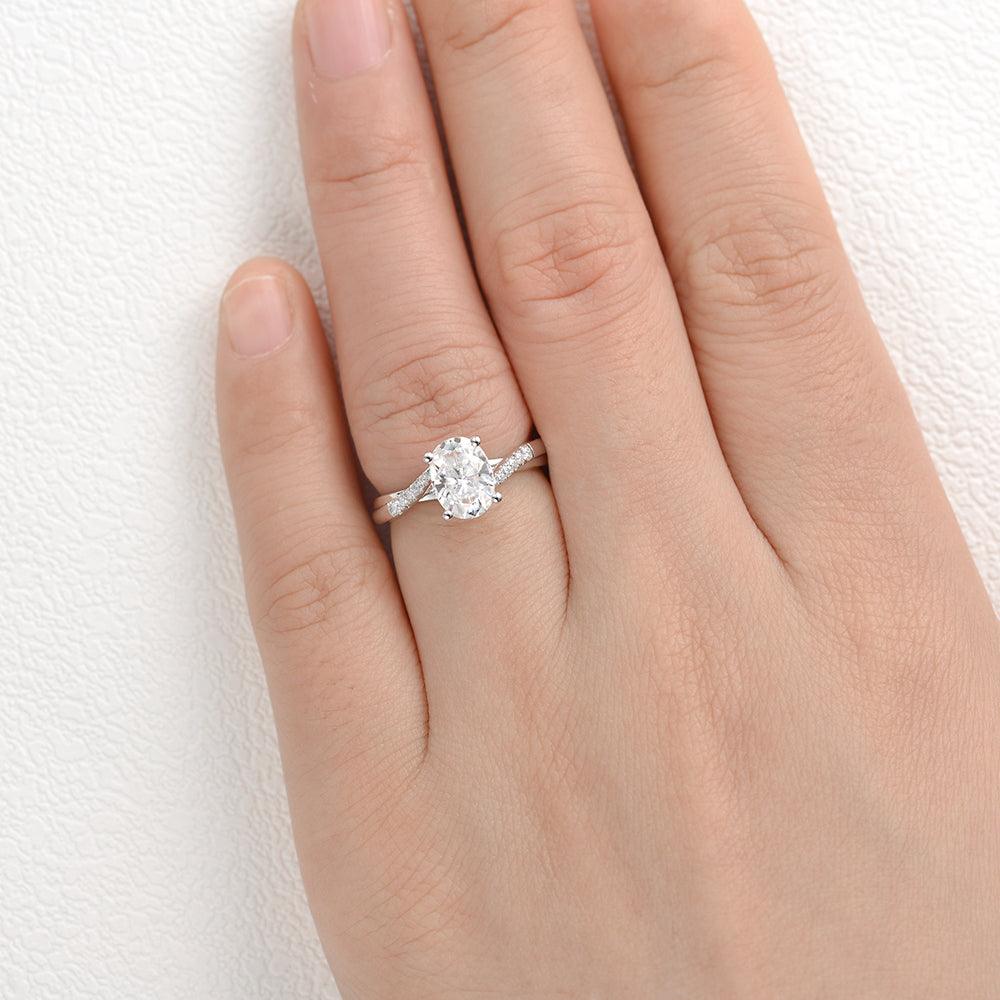 1.91 CT Oval Cut Solitaire Pave Moissanite Engagement Ring