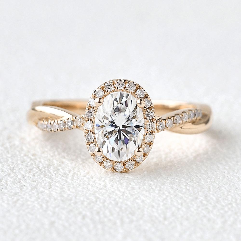 1.33 CT Oval Cut Halo Twisted Pave Moissanite Engagement Ring