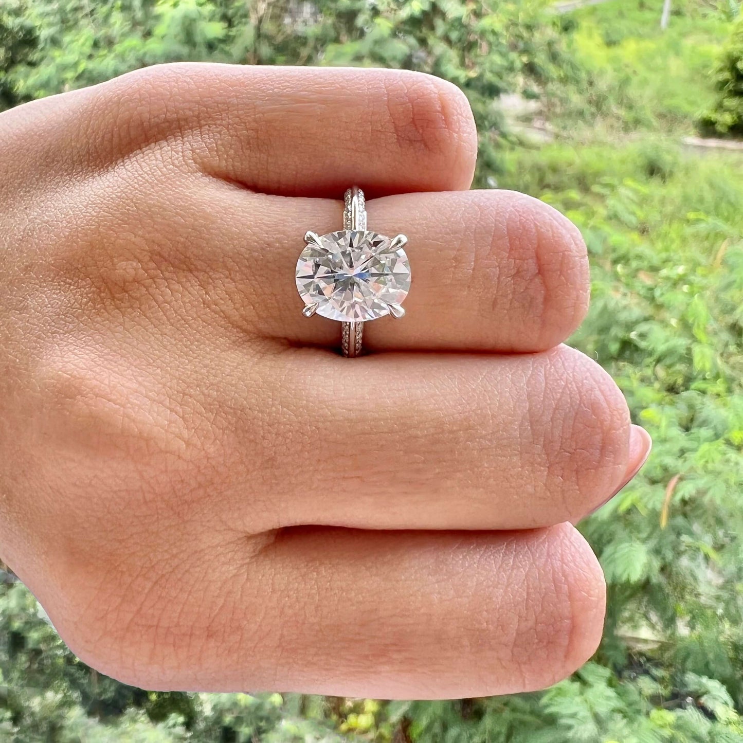 5.18 CT Oval Cut Hidden Halo Moissanite Engagement Ring
