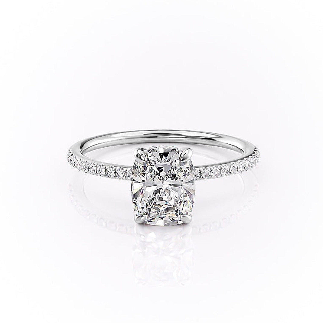 2.0 CT Elongated Cushion Cut Hidden Halo Pave Setting Moissanite Engagement Ring