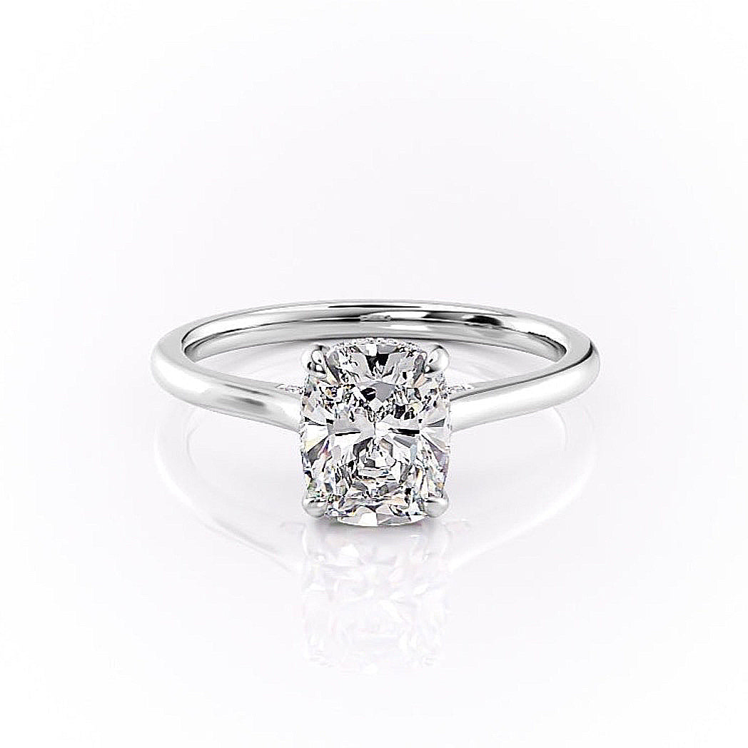 2.0 CT Elongated Cushion Cut Solitaire Hidden Halo Setting Moissanite Engagement Ring