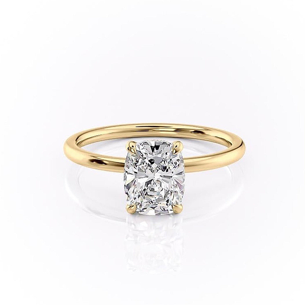 2.0 CT Elongated Cushion Cut Solitaire Hidden Halo Setting Moissanite Engagement Ring