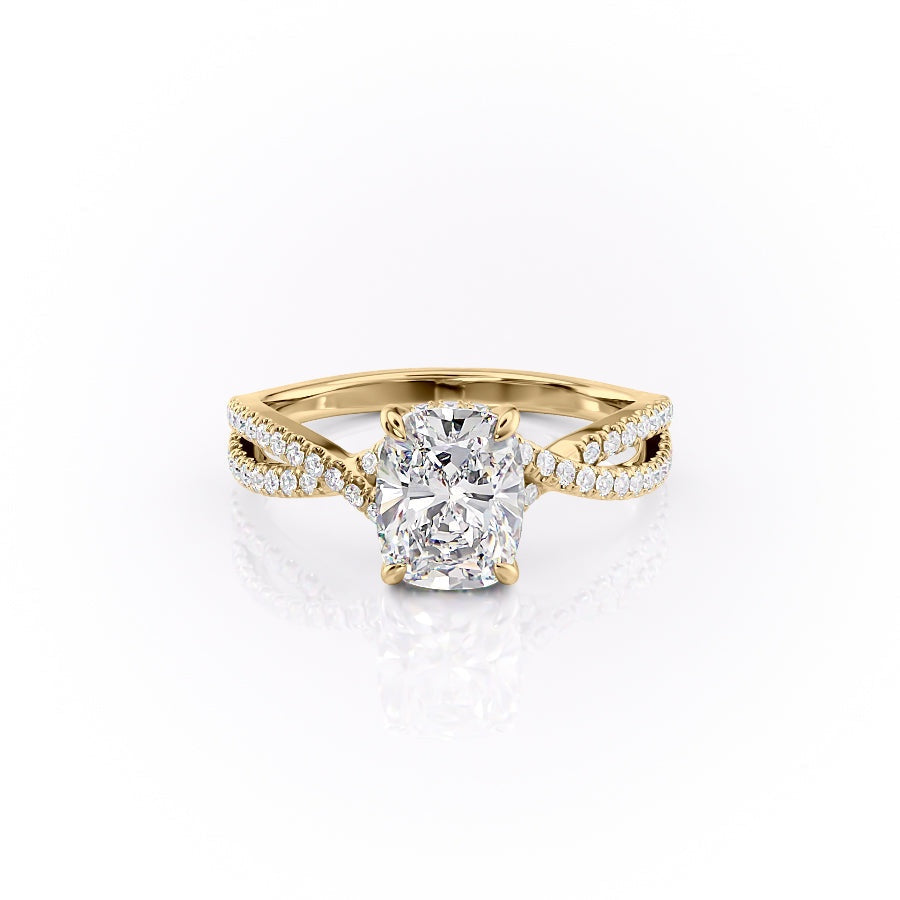 2.0 CT Elongated Cushion Cut Solitaire Split Shank Style Moissanite Engagement Ring