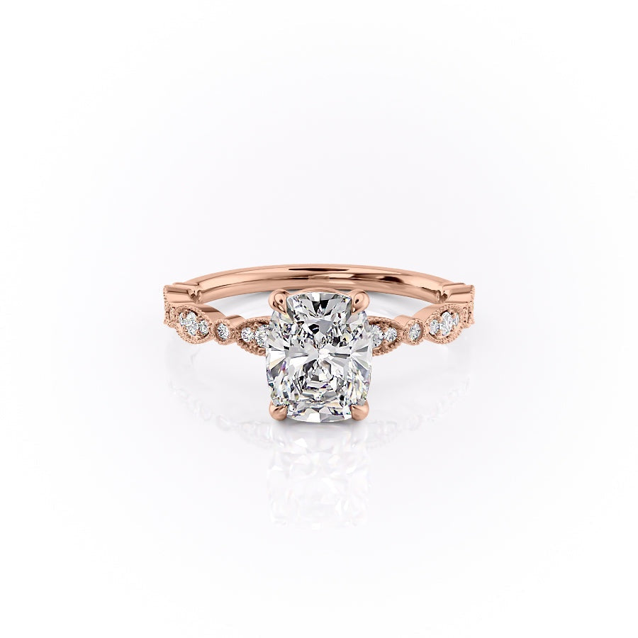 2.0 CT Cushion Cut Solitaire Milgrain Pave Setting Moissanite Engagement Ring