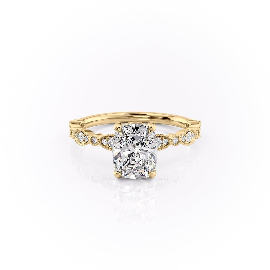 2.0 CT Cushion Cut Solitaire Milgrain Pave Setting Moissanite Engagement Ring
