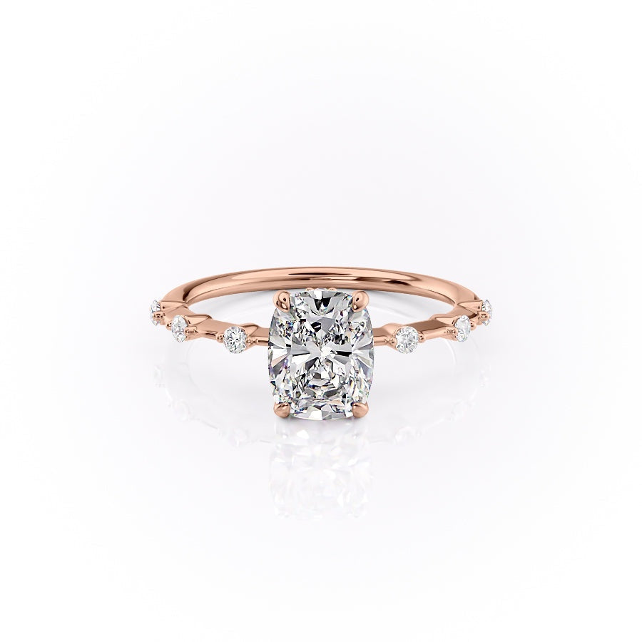 2.0 CT Elongated Cushion Cut Solitaire Dainty Pave Moissanite Engagement Ring