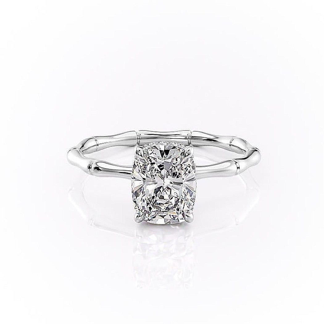 2.0 CT Cushion Cut Solitaire Hidden Halo Setting Moissanite Engagement Ring