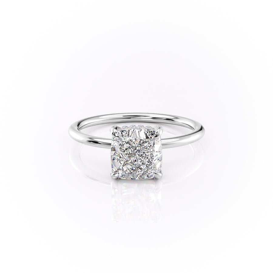 2.0 CT Elongated Cushion Cut Solitaire Hidden Halo Setting Moissanite Engagement Ring