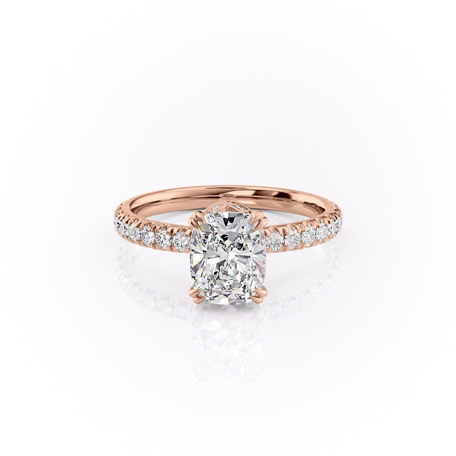 2.0 CT Elongated Cushion Cut Hidden Halo Pave Setting Moissanite Engagement Ring