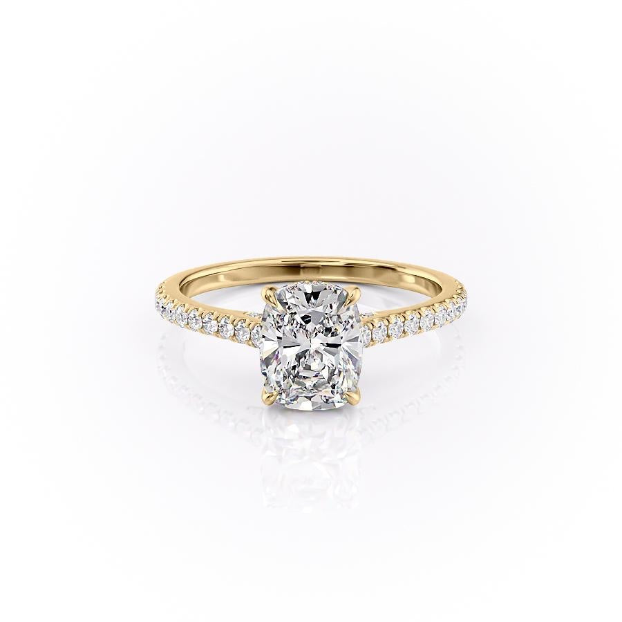 2.0 CT Elongated Cushion Cut Hidden Halo Pave Setting Moissanite Engagement Ring