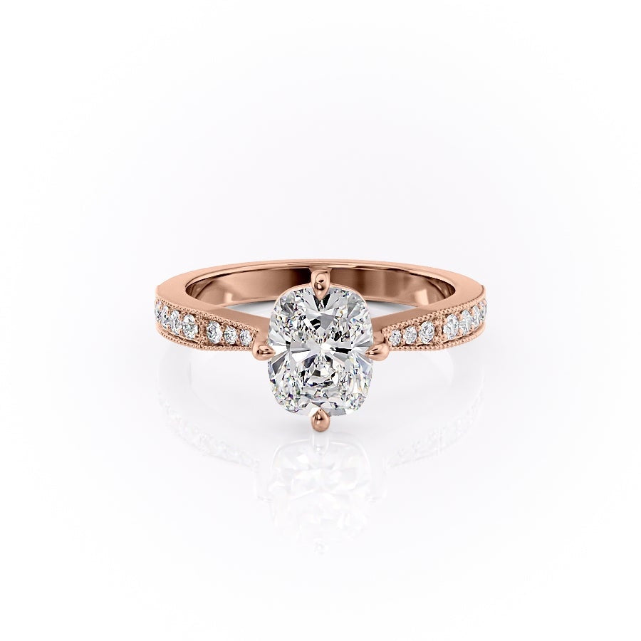 2.0 CT Elongated Cushion Cut Solitaire Channel Pave Moissanite Engagement Ring