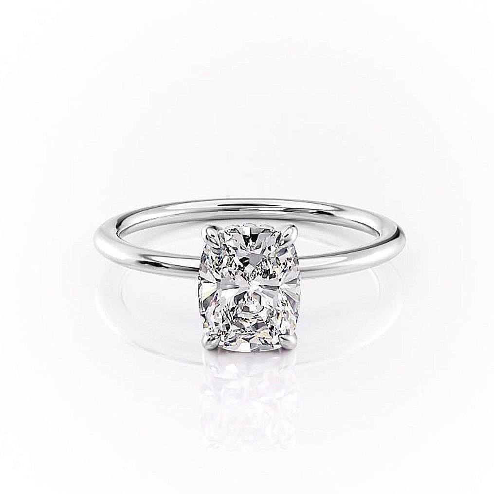 2.0 CT Elongated Cushion Cut Solitaire Hidden Halo Setting Moissanite Engagement Ring