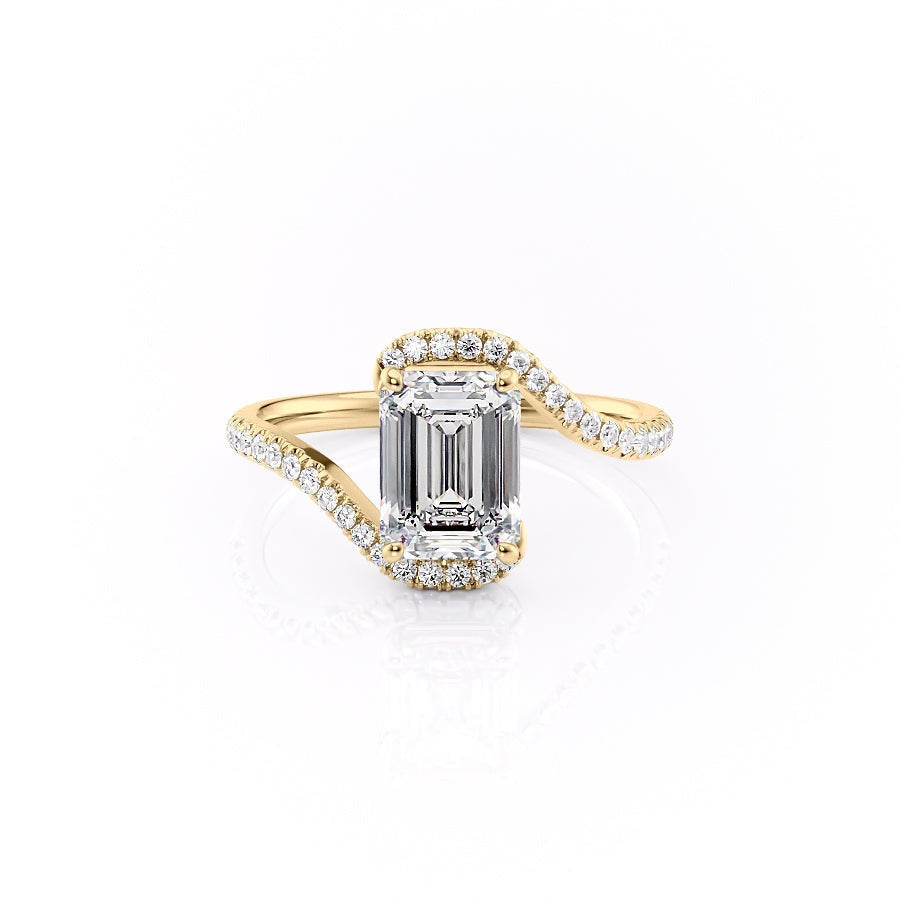 2.10 CT Emerald Cut Solitaire Bypass Setting Moissanite Engagement Ring