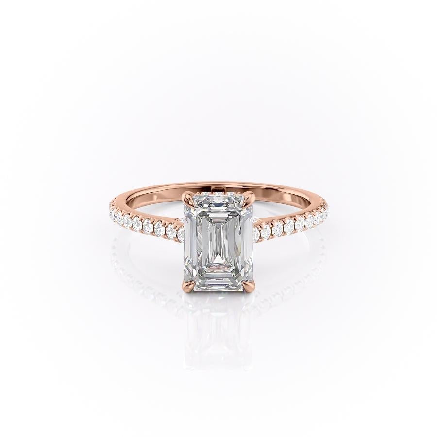 2.10 CT Emerald Cut Solitaire Pave Setting Moissanite Engagement Ring