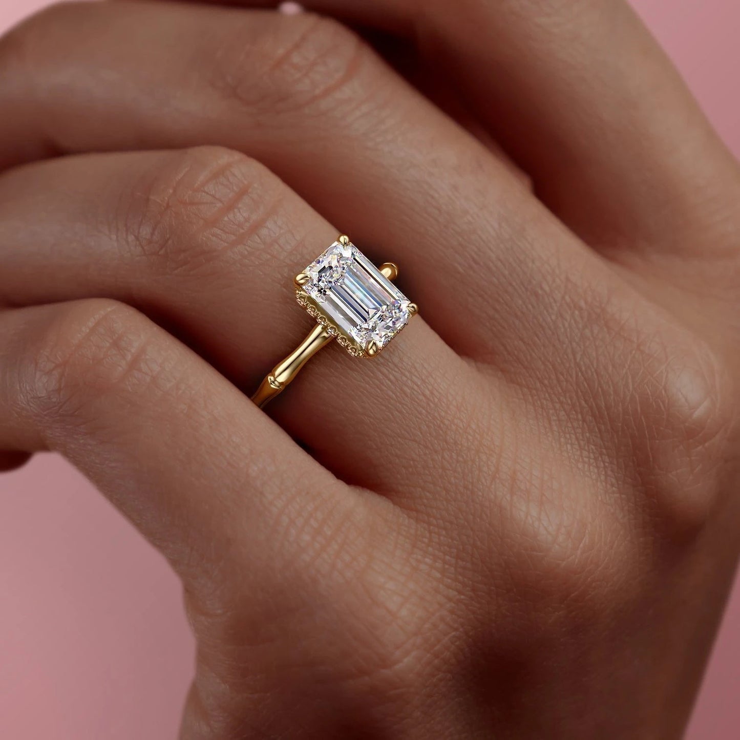 2.10 CT Emerald Cut Solitaire Hidden Halo Setting Moissanite Engagement Ring