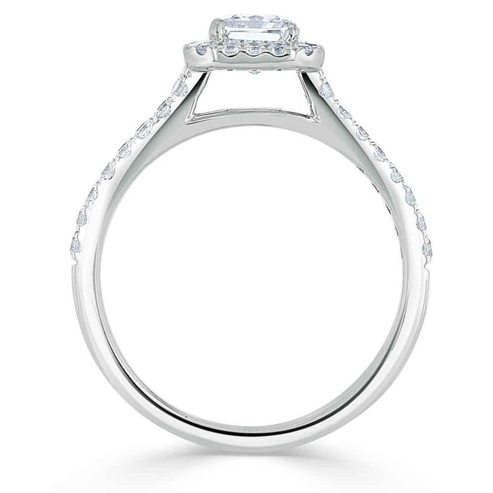 0.75 CT Radiant Cut Halo Split Shank Style Moissanite Engagement Ring