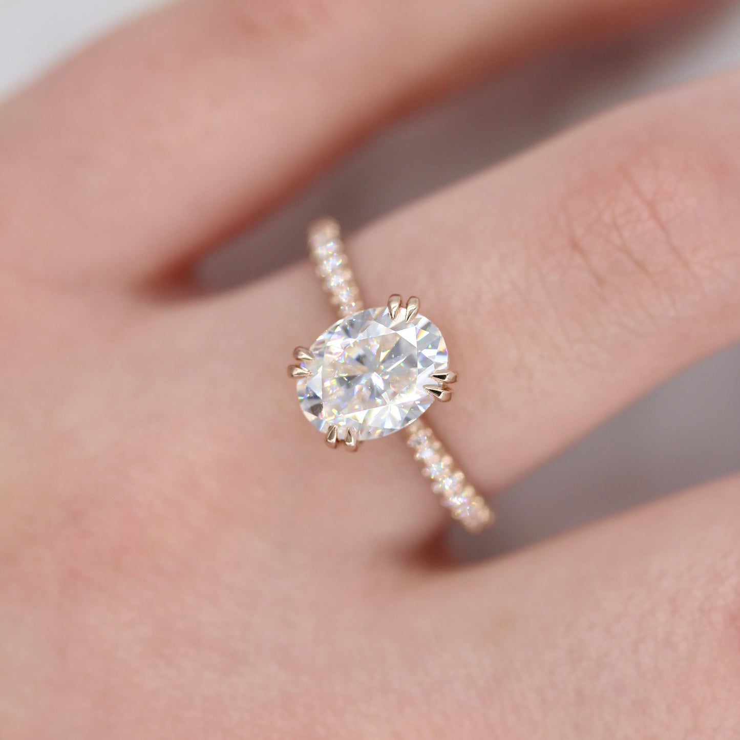 1.91 CT Oval Solitaire Moissanite Engagement Ring With Pave Setting