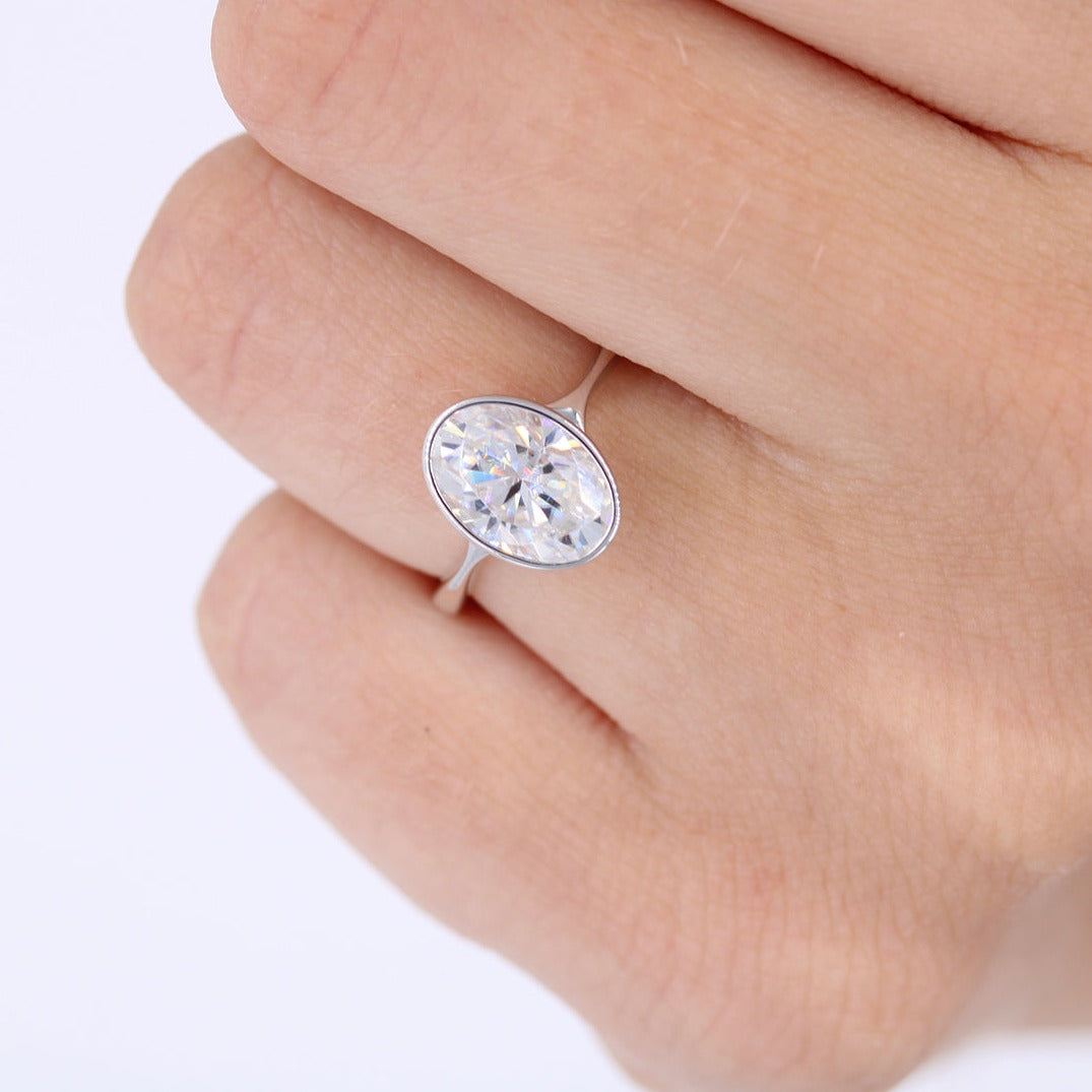 2.0 CT-3.75 CT Oval Bezel Solitaire Moissanite Engagement Ring