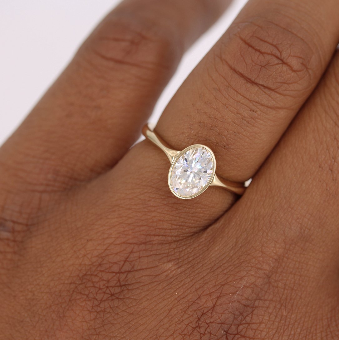 2.0 CT Oval Cut Bezel Solitaire Moissanite Engagement Ring