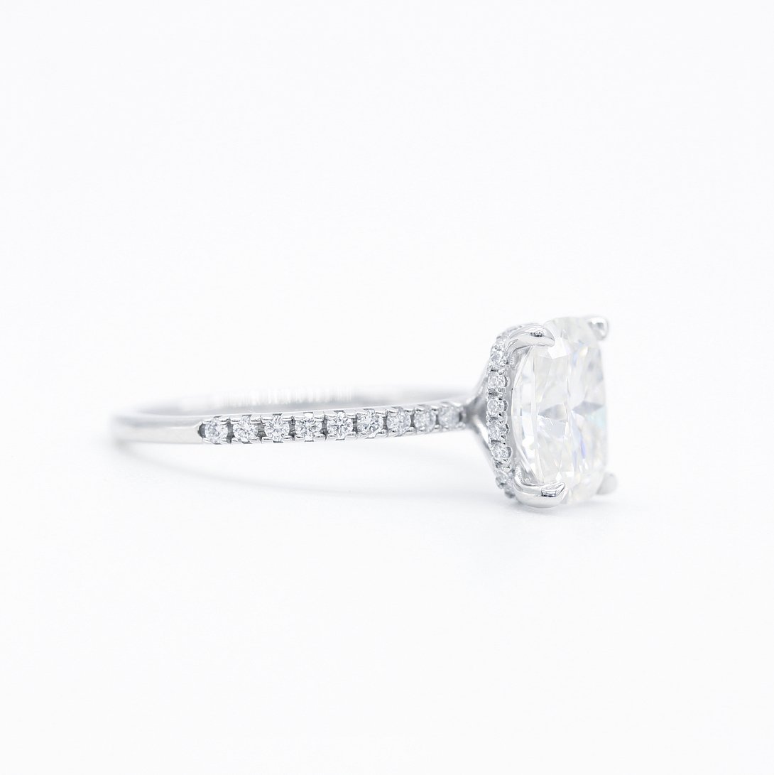 2.01 CT Elongated Cushion Hidden Halo Moissanite Engagement Ring