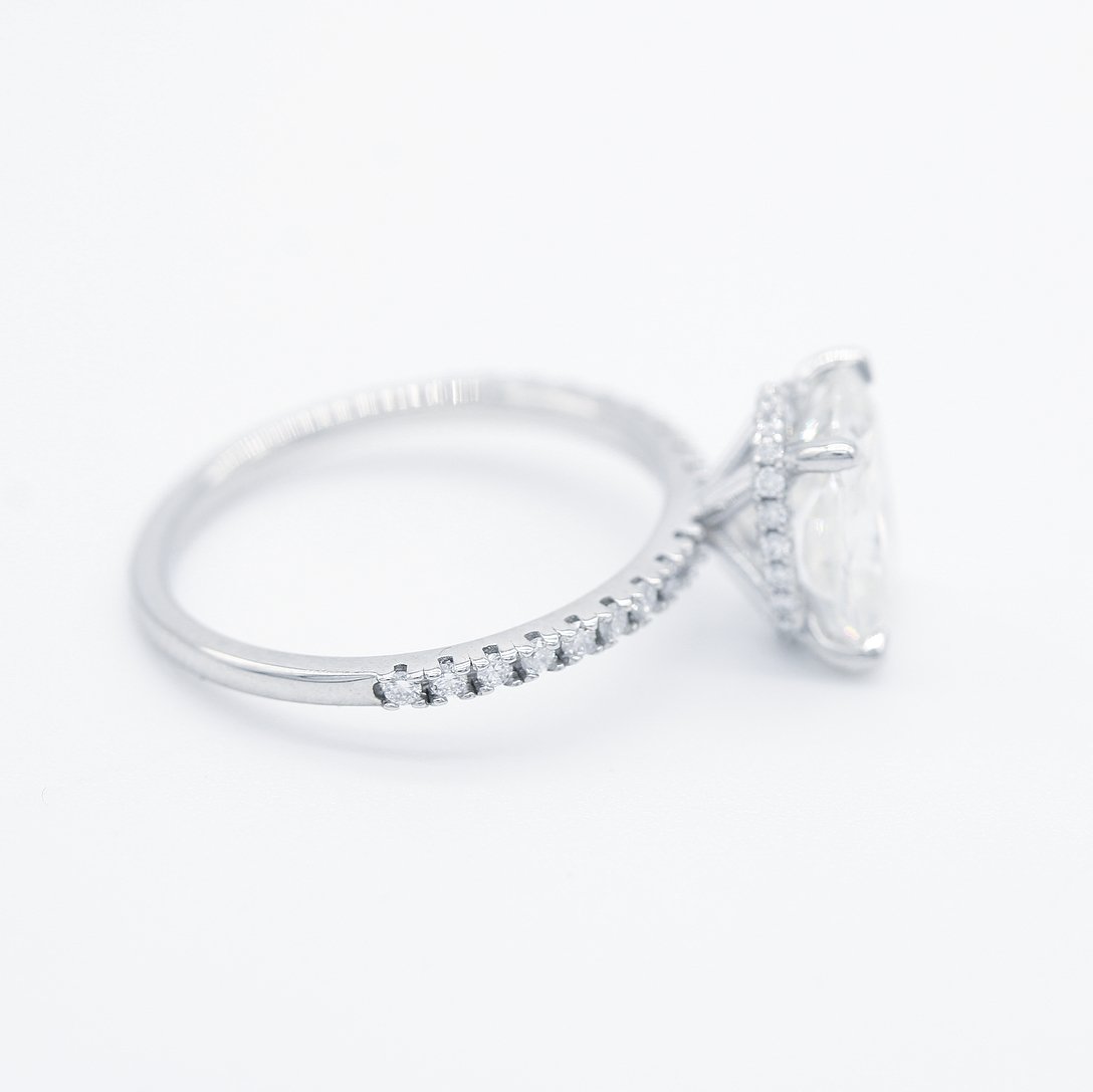 2.01 CT Elongated Cushion Hidden Halo Moissanite Engagement Ring