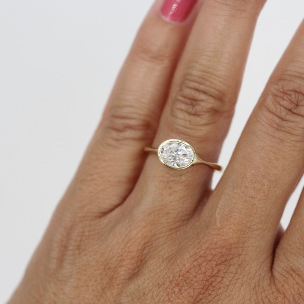 2.0 CT Oval Cut Bezel Solitaire Moissanite Engagement Ring
