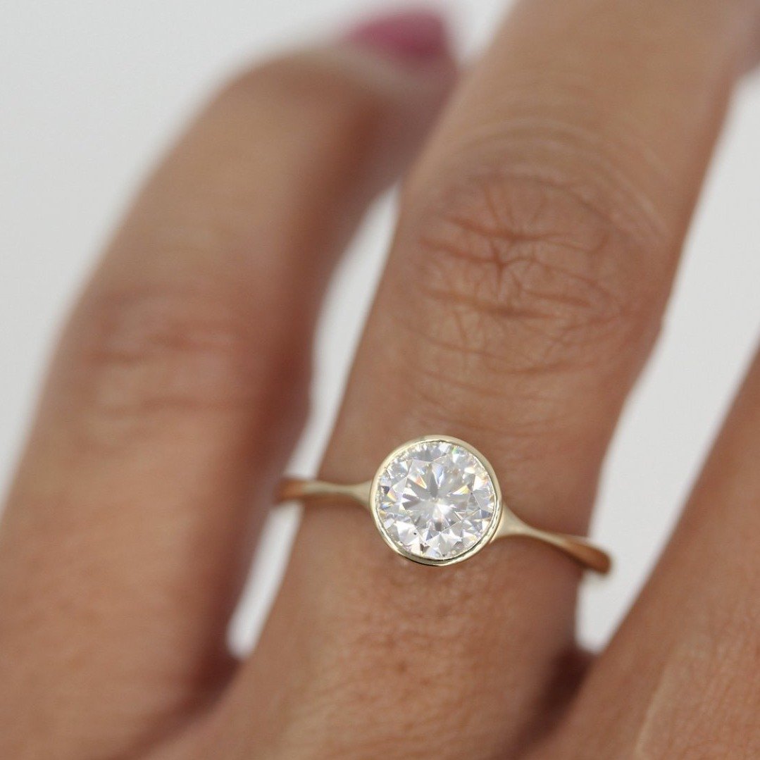 1.80 CT Round Cut Bezel Solitaire Moissanite Engagement Ring
