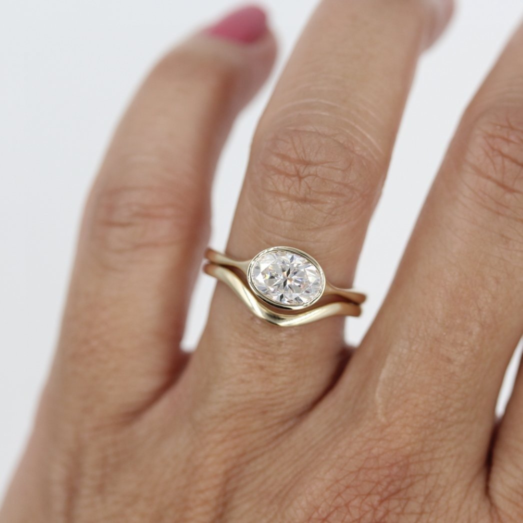2.0 CT Oval Cut Bezel Solitaire Moissanite Engagement Ring