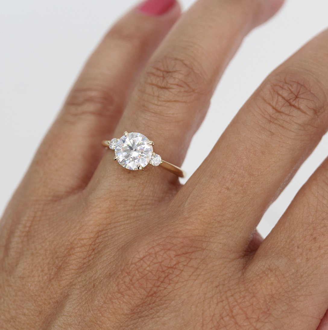 1.80 CT Round Cut Three Stone Moissanite Engagement Ring
