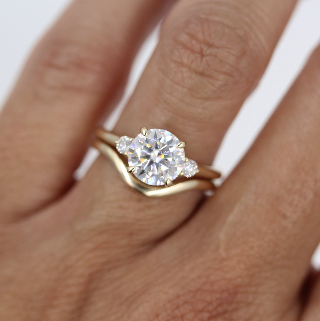 1.80 CT Round Cut Three Stone Moissanite Engagement Ring